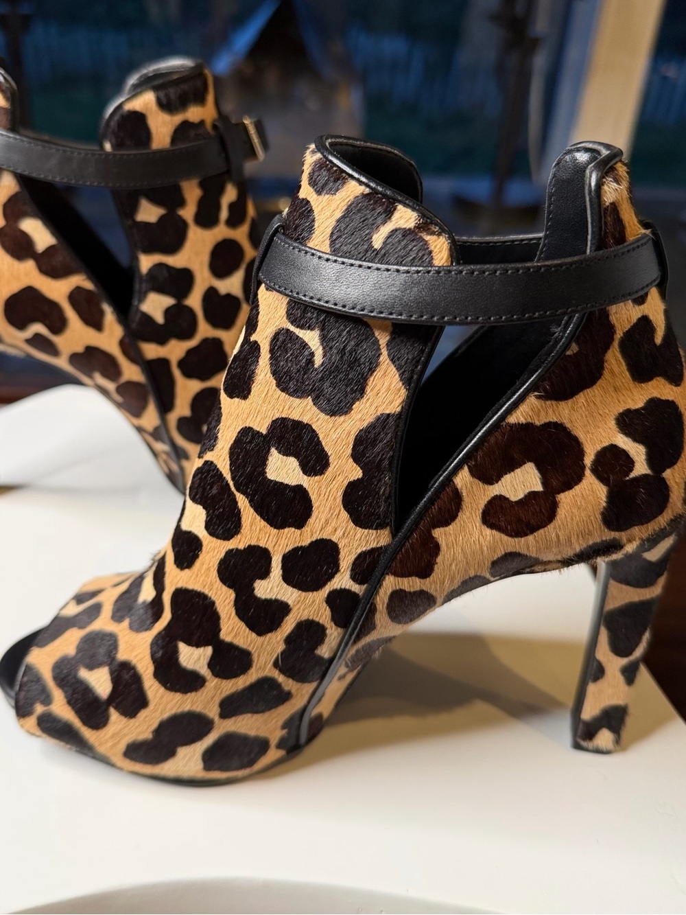 Michael Kors Leopard Print Open-Toe Ankle Booties - Tan & Black - Picture 4 of 10